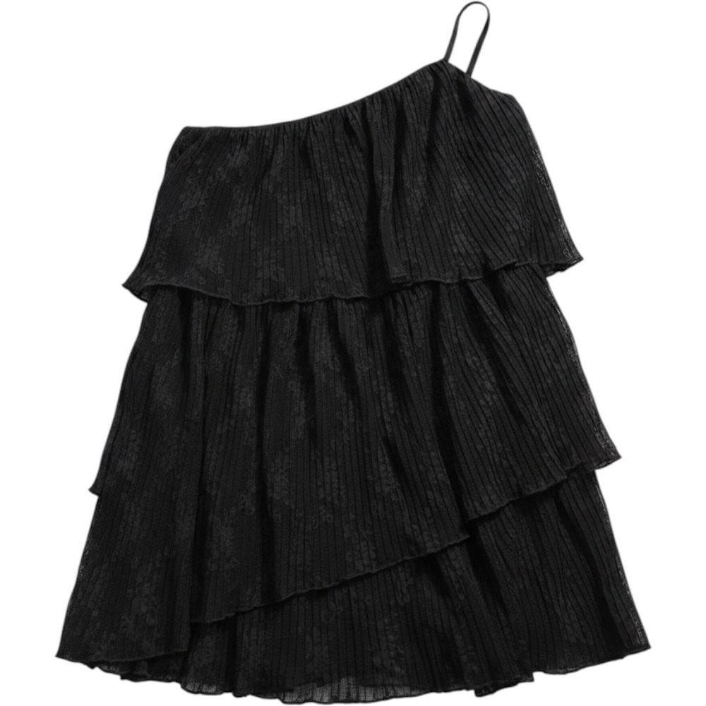 NBD Womens Black One Shoulder Tiered Pleated Lace Mini Dress Size S‎